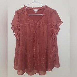 LC Lauren Conrad Metallic Ruffled Blouse Dark Mauve Size 1X